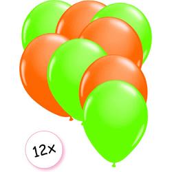 Ballonnen Neon Groen & Neon Oranje 12 stuks 25 cm